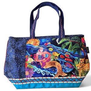 Laurel Burch Mermaid Ocean Tropical Art Tote Bag – Colorful Large Shoulder Bag